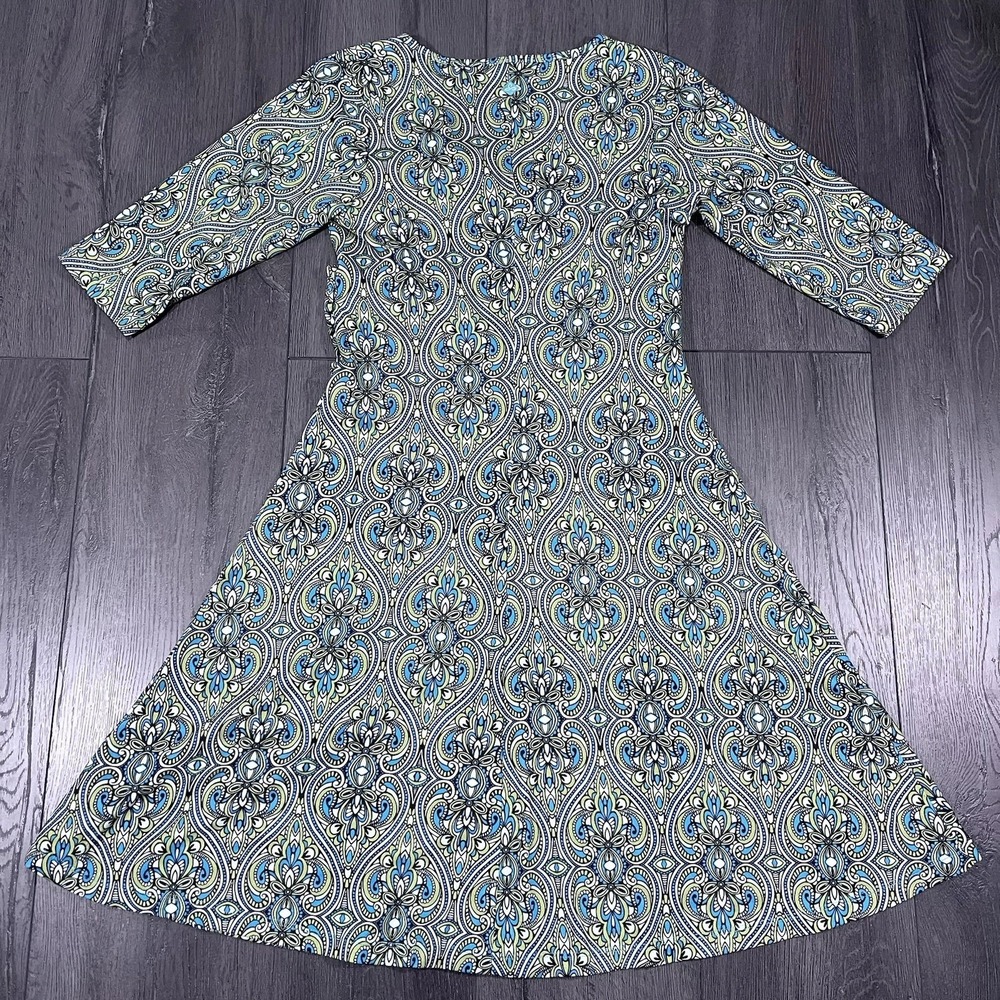 Prana Nadia Veeda‎ Sun Dress Green 3/4 Sleeve Faux Wrap Empire Waist Stretch S - Picture 2 of 10